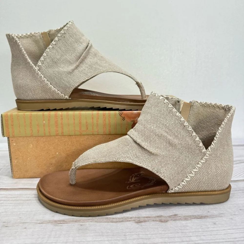 NEW Very G Alexander in Natural Tan Canvas Raw Edge Flat Thong Sandals